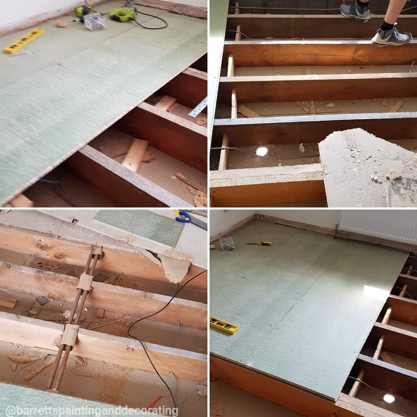 Barrett's own collage of a floor construction project in progress
