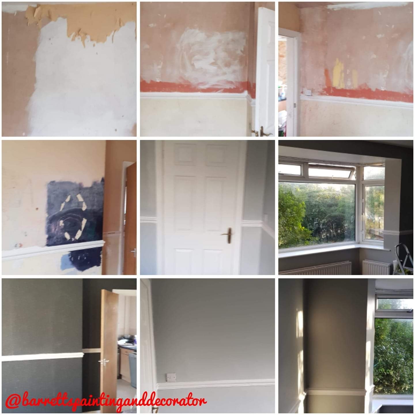 Original before and after decorating collage with grey walls and white woodwork